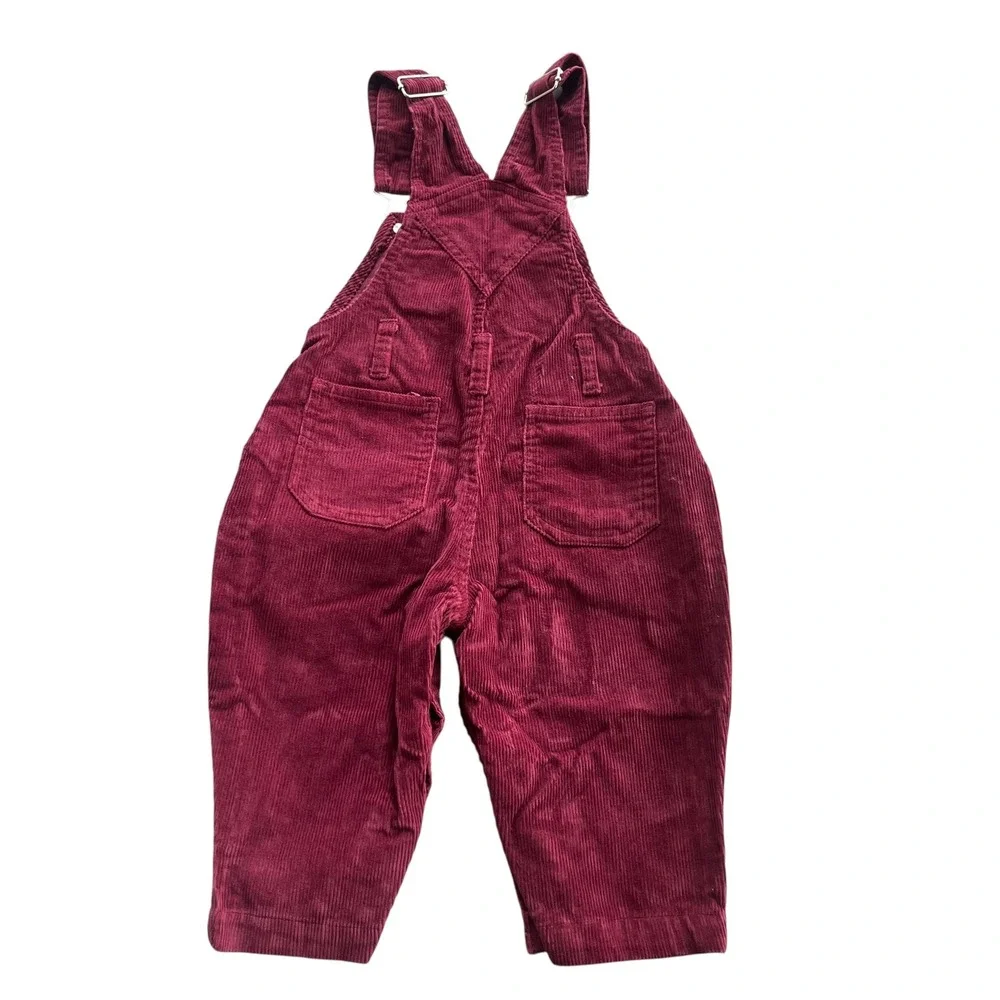 In Design Kids Vintage Sz 18 Months Burgundy Corduroy Overalls Flannel Shirt Set